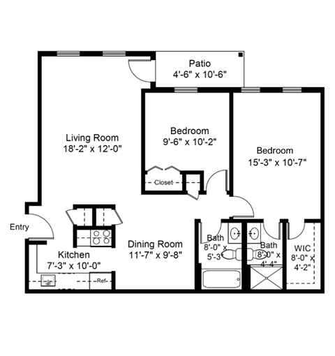Two Bedroom Type B Floorplans at Blue Hills Village, Canton, 02021